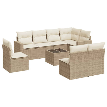 Set Divano da Giardino 9 pz con Cuscini Beige in Polyrattan - homemem39