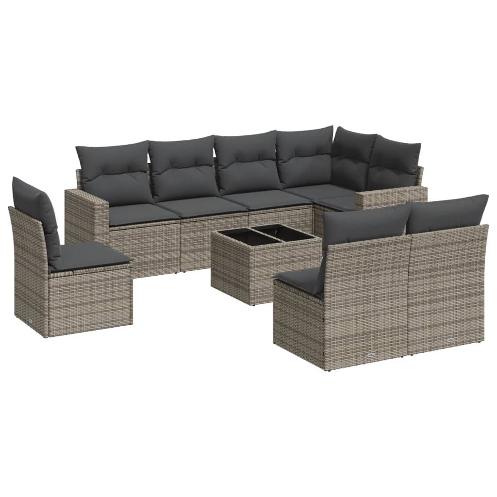 Set Divano da Giardino 9 pz con Cuscini Grigio in Polyrattan - homemem39