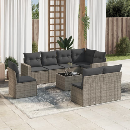 Set Divano da Giardino 9 pz con Cuscini Grigio in Polyrattan - homemem39