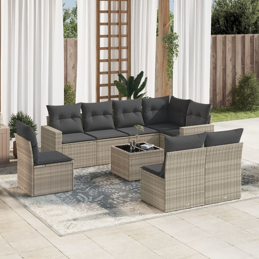 Set Divano da Giardino 9pz con Cuscini Grigio Chiaro Polyrattan - homemem39