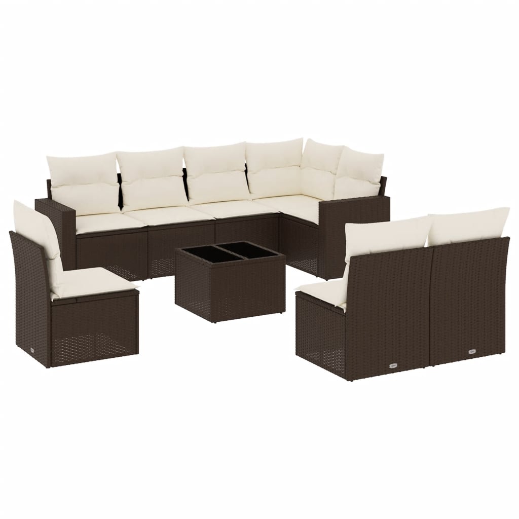 Set Divani da Giardino 9pz con Cuscini Marrone in Polyrattan - homemem39