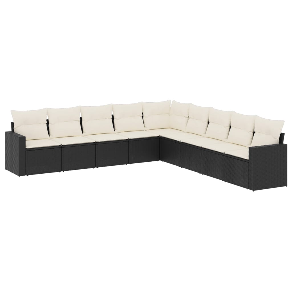 Set Divani da Giardino 9 pz con Cuscini Nero in Polyrattan - homemem39