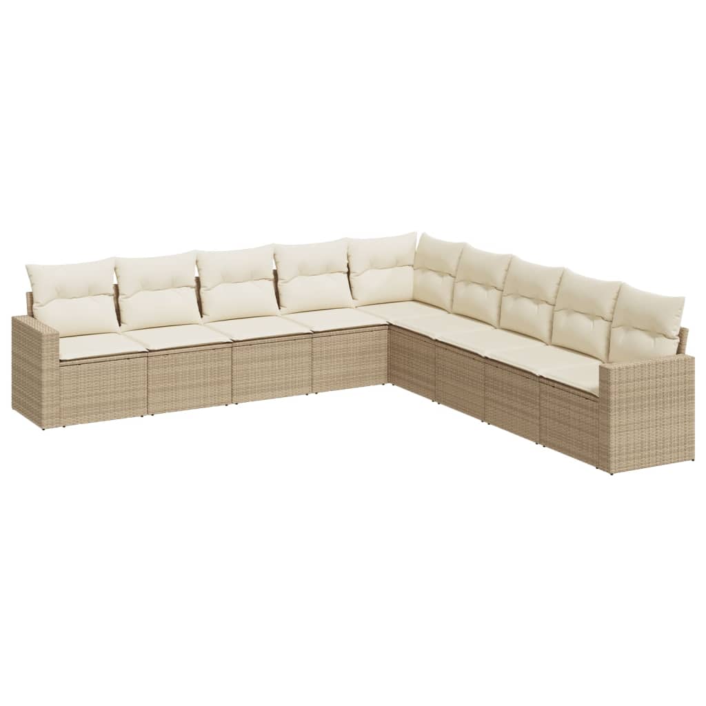 Set Divano da Giardino 9 pz con Cuscini Beige in Polyrattan - homemem39