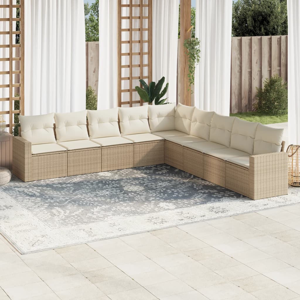 Set Divano da Giardino 9 pz con Cuscini Beige in Polyrattan - homemem39