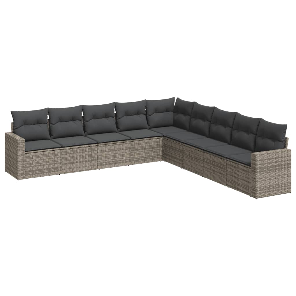 Set Divano da Giardino 9 pz con Cuscini Grigio in Polyrattan - homemem39