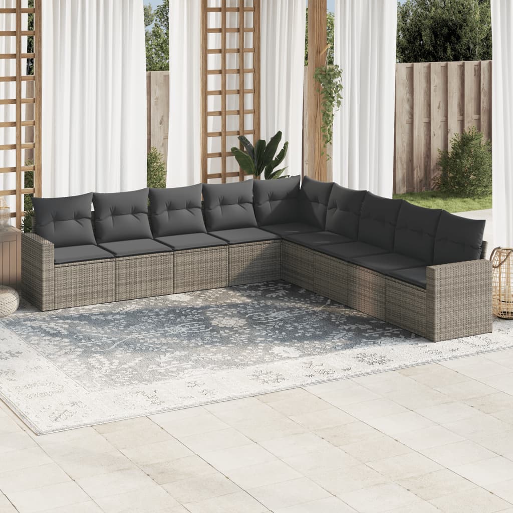 Set Divano da Giardino 9 pz con Cuscini Grigio in Polyrattan - homemem39