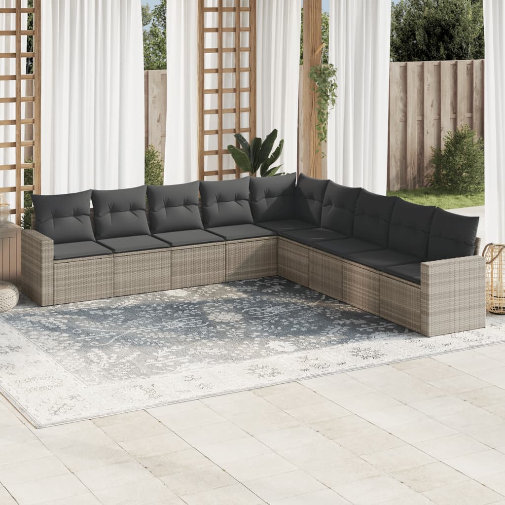 Set Divano da Giardino 9pz con Cuscini Grigio Chiaro Polyrattan - homemem39