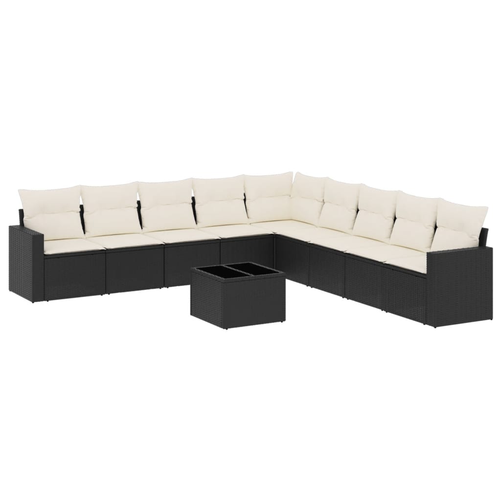 Set Divani da Giardino 10pz con Cuscini in Polyrattan Nero - homemem39