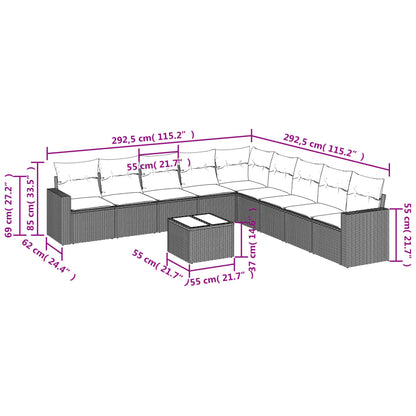 Set Divani da Giardino 10pz con Cuscini in Polyrattan Nero - homemem39