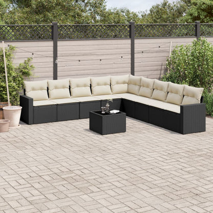 Set Divani da Giardino 10pz con Cuscini in Polyrattan Nero - homemem39