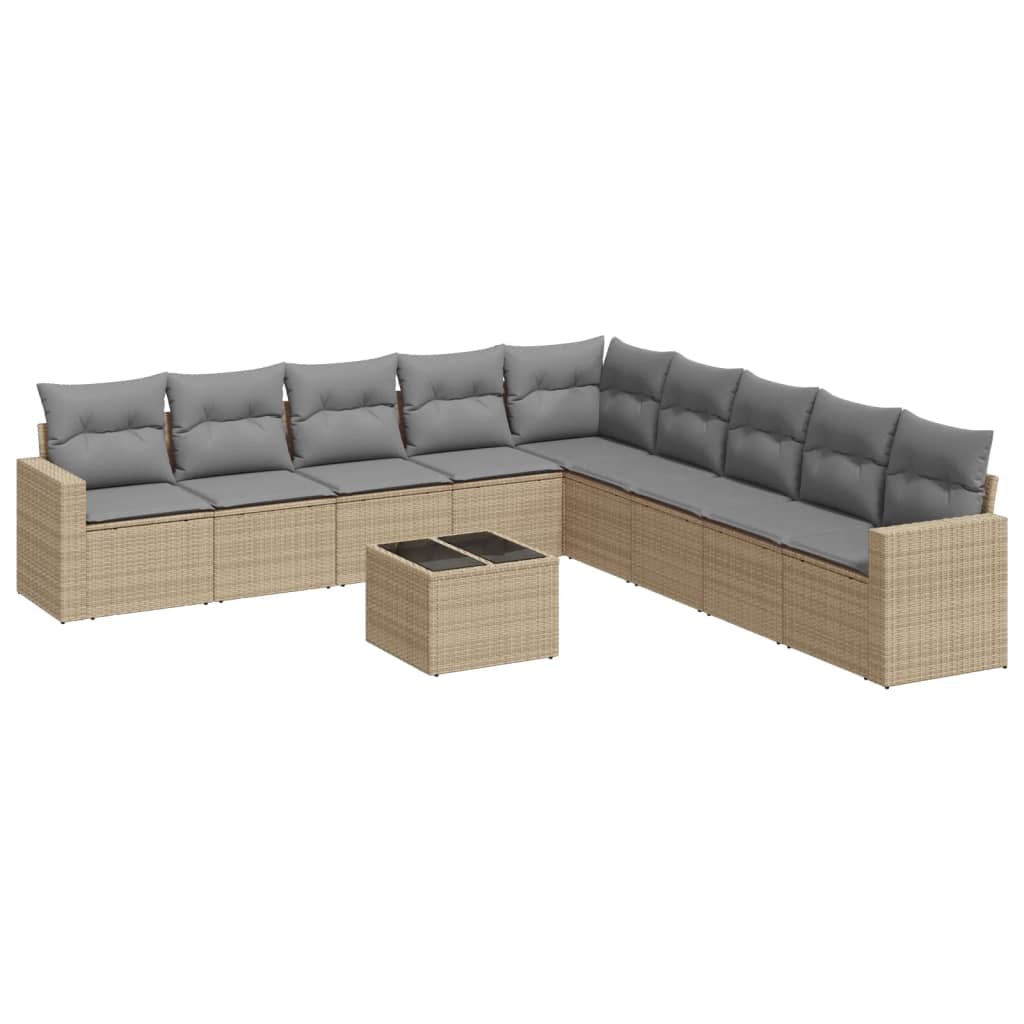 Set Divano da Giardino 10 pz con Cuscini Beige in Polyrattan - homemem39