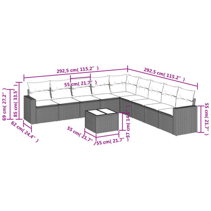 Set Divano da Giardino 10 pz con Cuscini Grigio in Polyrattan - homemem39