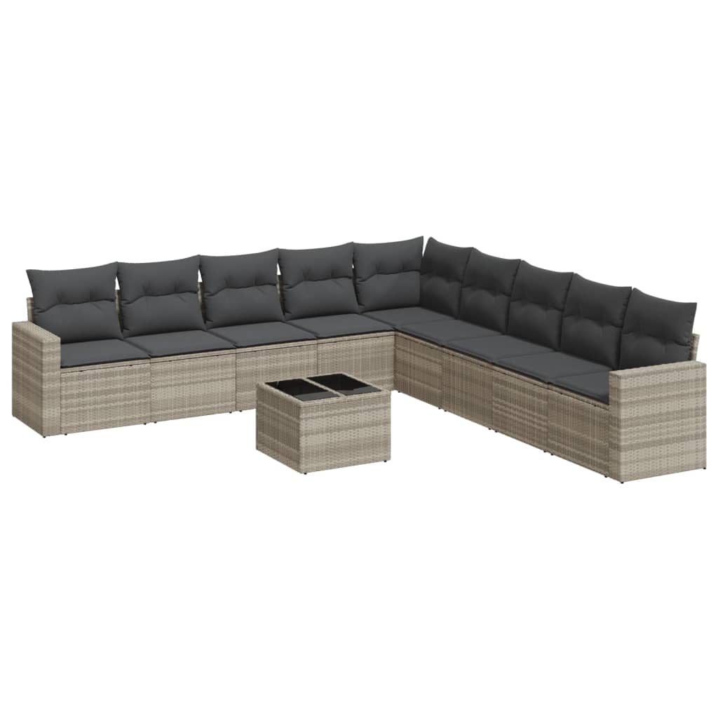 Set Divano Giardino 10 pz con Cuscini Grigio Chiaro Polyrattan - homemem39