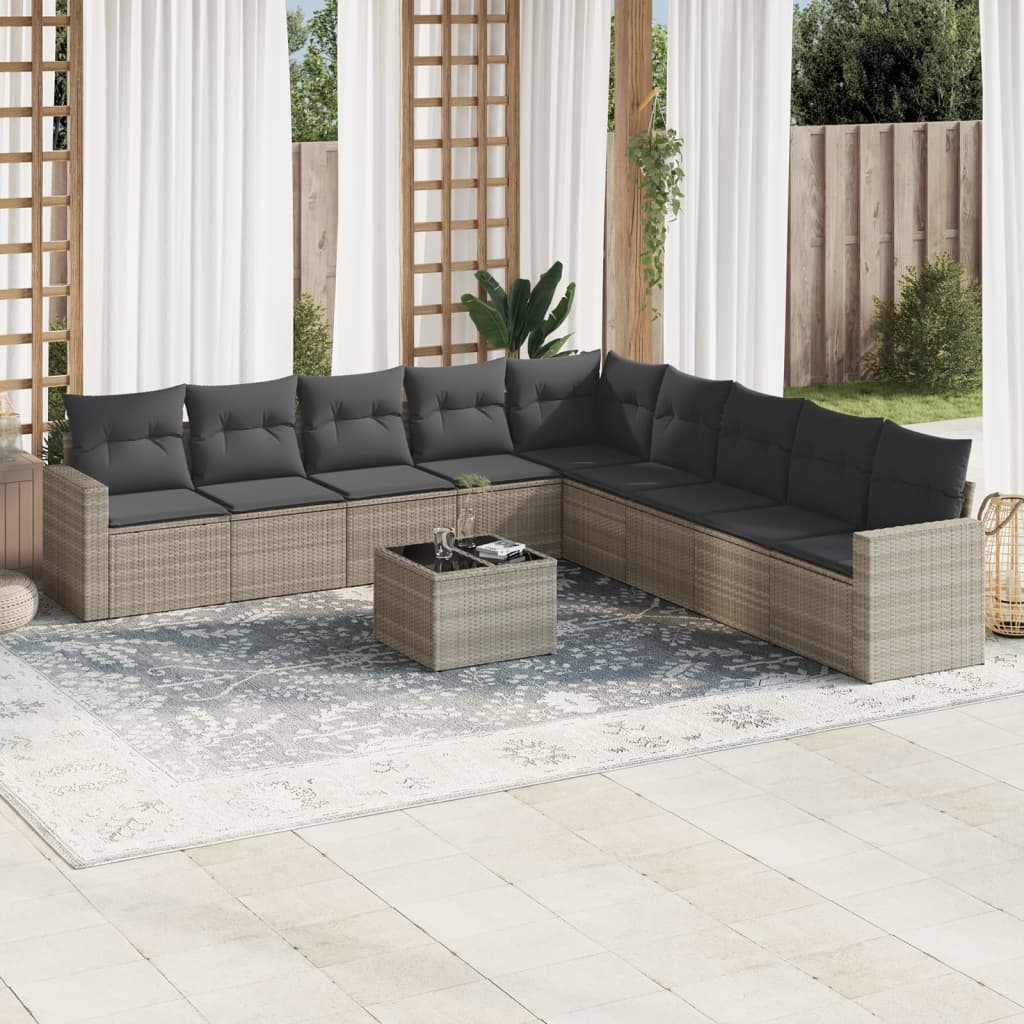 Set Divano Giardino 10 pz con Cuscini Grigio Chiaro Polyrattan - homemem39