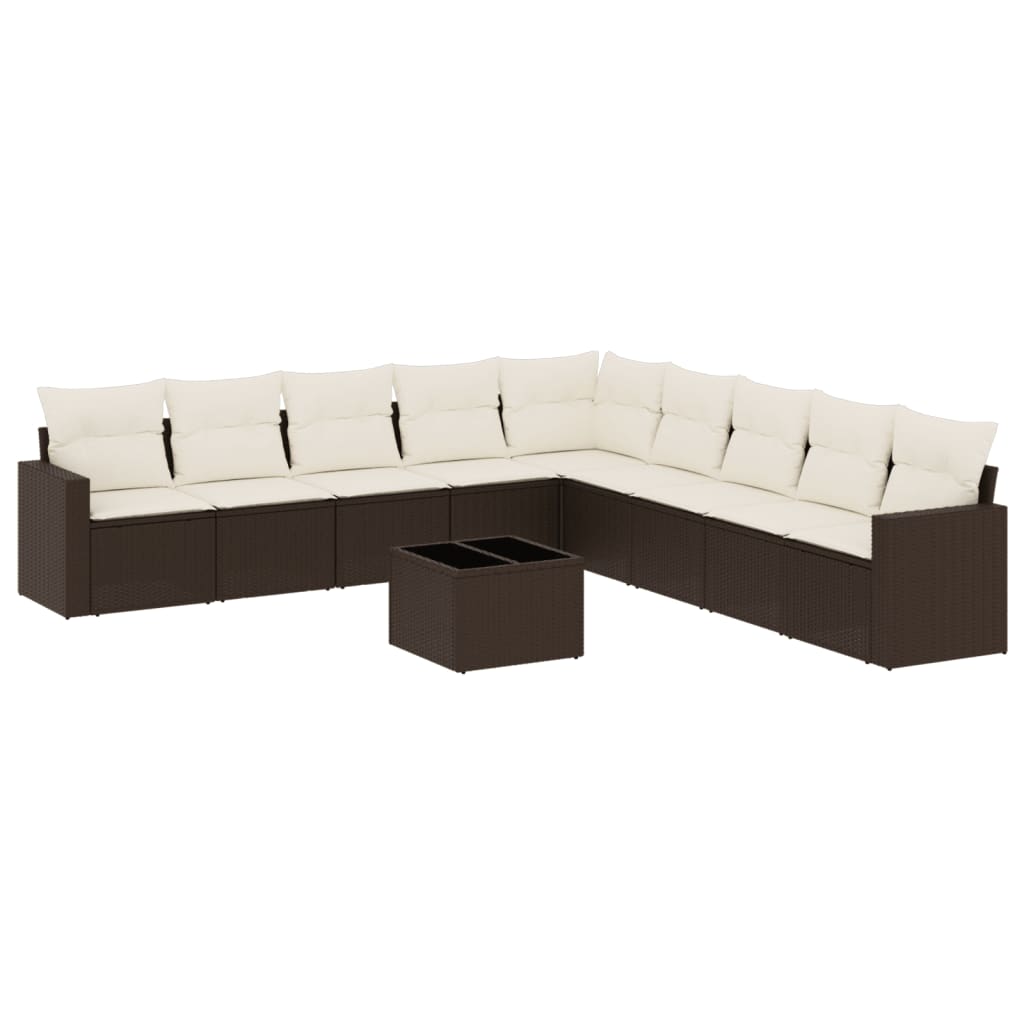 Set Divani da Giardino 10pz con Cuscini in Polyrattan Marrone - homemem39