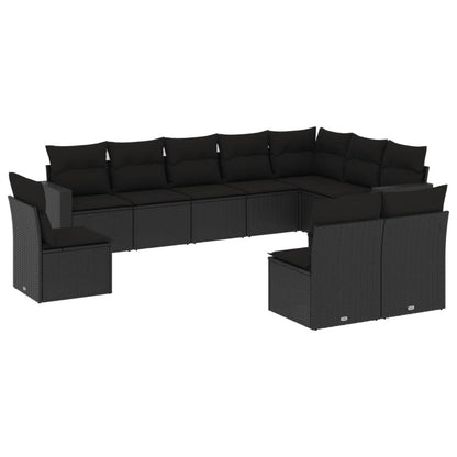 Set Divani da Giardino 10pz con Cuscini in Polyrattan Nero - homemem39