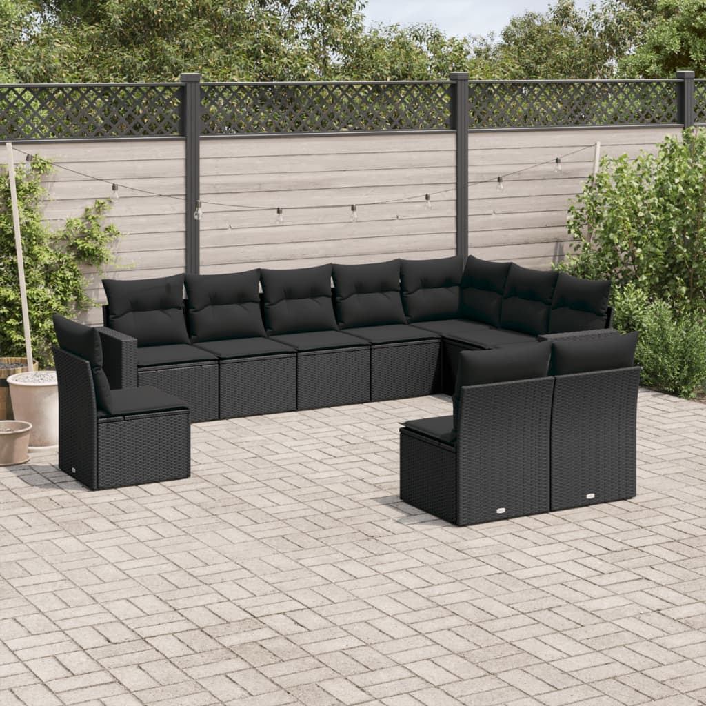 Set Divani da Giardino 10pz con Cuscini in Polyrattan Nero - homemem39