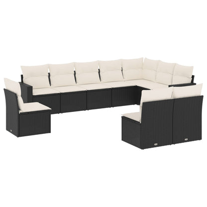 Set Divani da Giardino 10pz con Cuscini in Polyrattan Nero - homemem39