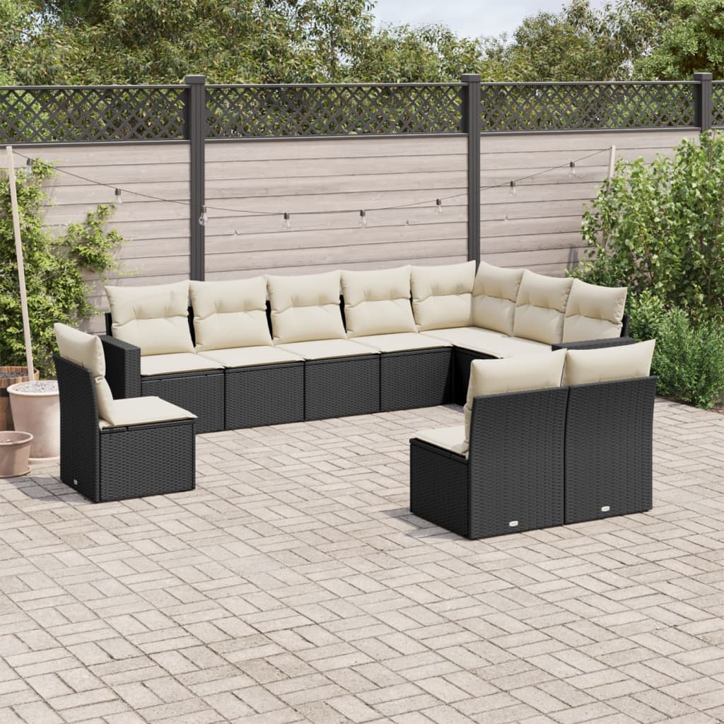 Set Divani da Giardino 10pz con Cuscini in Polyrattan Nero - homemem39