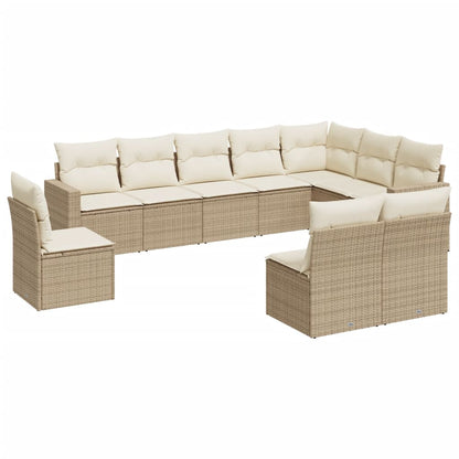 Set Divano da Giardino 10 pz con Cuscini Beige in Polyrattan - homemem39