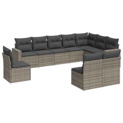 Set Divano da Giardino 10 pz con Cuscini Grigio in Polyrattan - homemem39