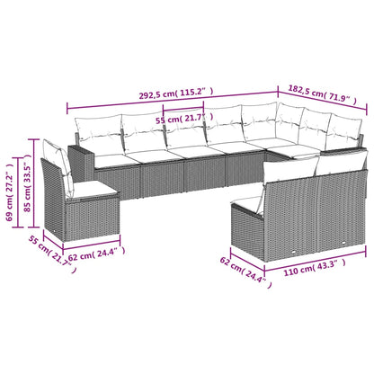 Set Divano da Giardino 10 pz con Cuscini Grigio in Polyrattan - homemem39