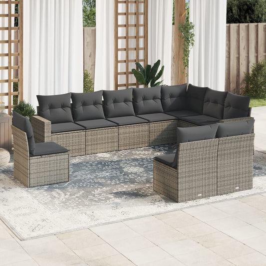 Set Divano da Giardino 10 pz con Cuscini Grigio in Polyrattan - homemem39