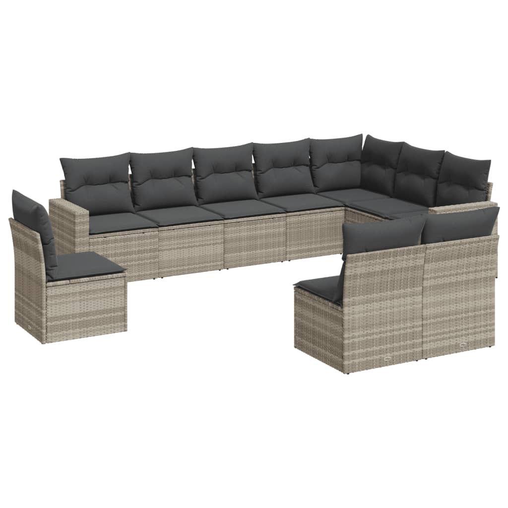 Set Divano Giardino 10 pz con Cuscini Grigio Chiaro Polyrattan - homemem39