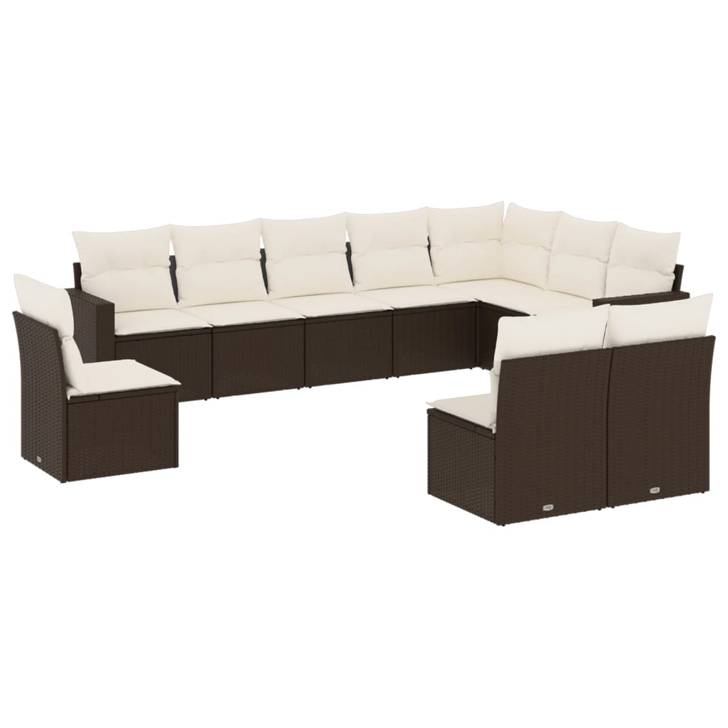 10-teiliges Gartensofa-Set mit braunen Polyrattan-Kissen