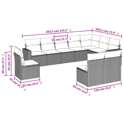 10-teiliges Gartensofa-Set mit braunen Polyrattan-Kissen