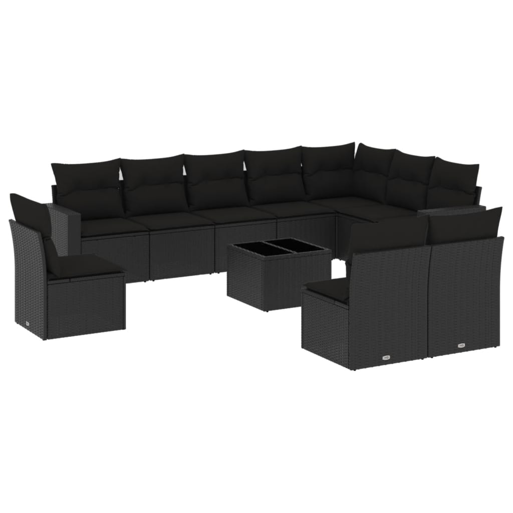 Set Divani da Giardino 11 pz con Cuscini in Polyrattan Nero - homemem39