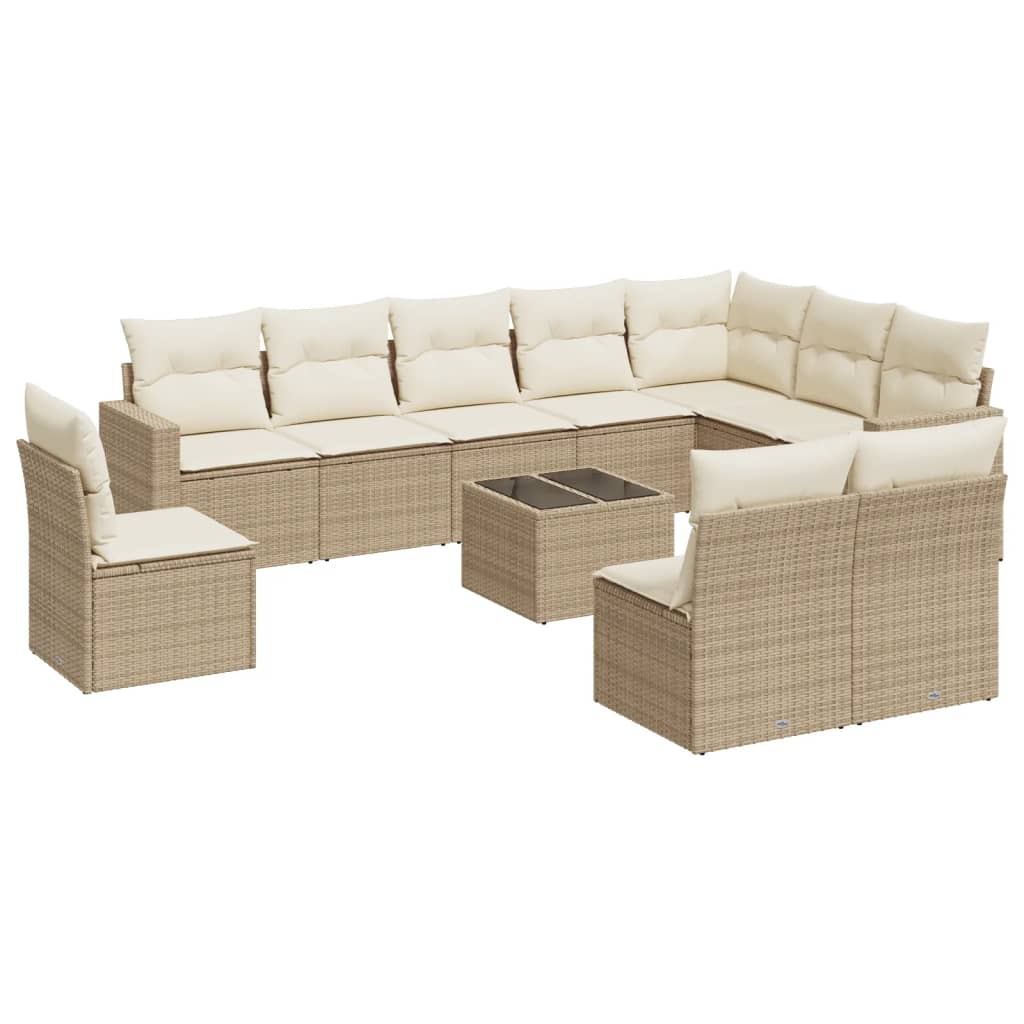 Set Divani da Giardino 11 pz con Cuscini Beige in Polyrattan - homemem39