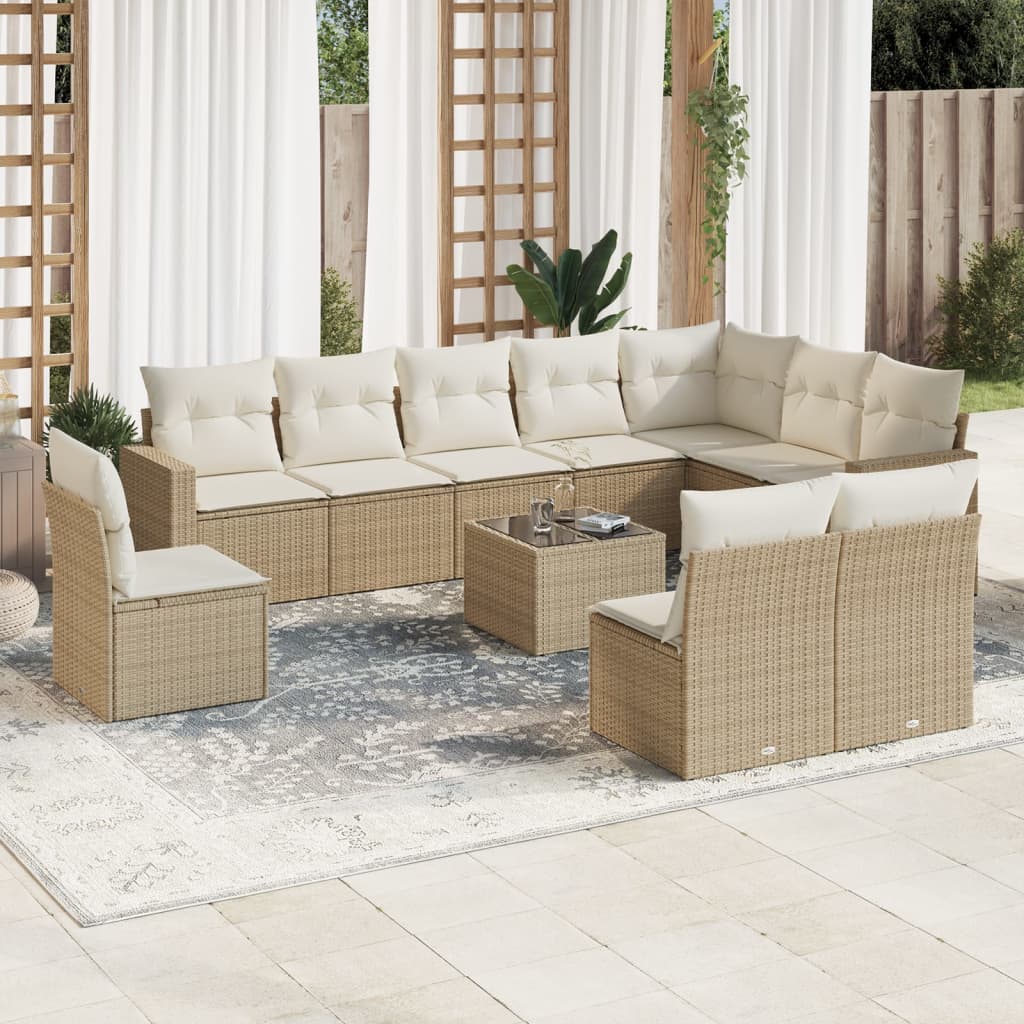 Set Divani da Giardino 11 pz con Cuscini Beige in Polyrattan - homemem39