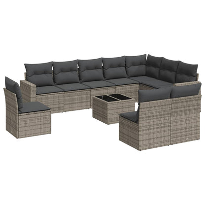 Set Divani da Giardino 11 pz con Cuscini in Polyrattan Grigio - homemem39