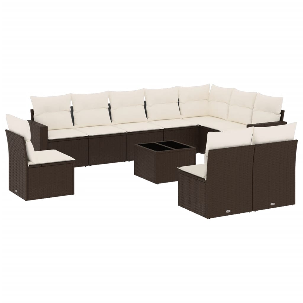 Set Divani da Giardino 11 pz con Cuscini Polyrattan Marrone - homemem39