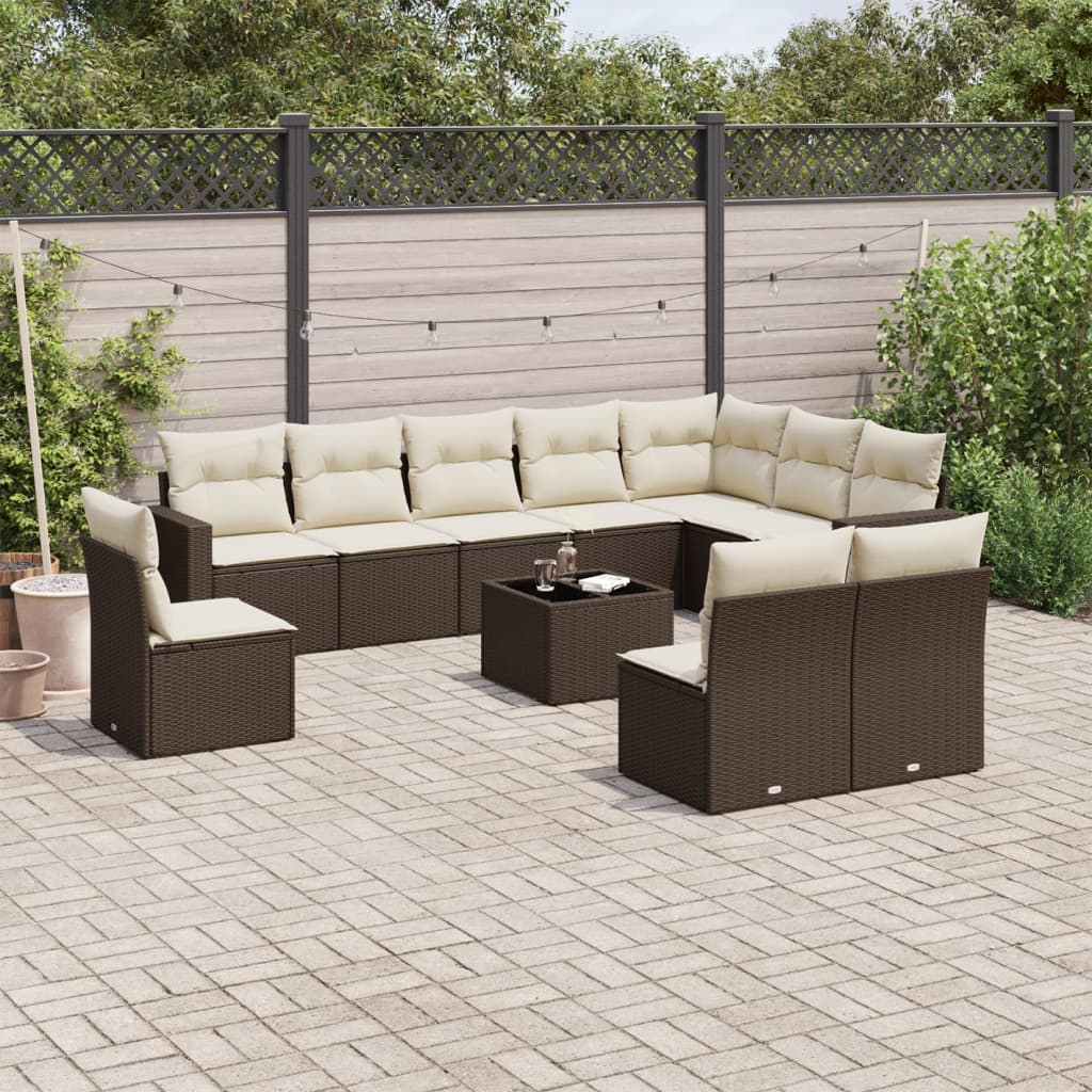 Set Divani da Giardino 11 pz con Cuscini Polyrattan Marrone - homemem39