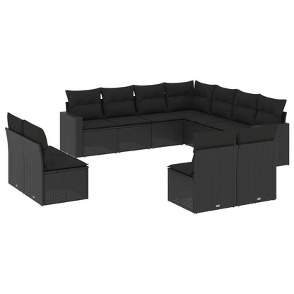 Set Divani da Giardino 11 pz con Cuscini in Polyrattan Nero - homemem39