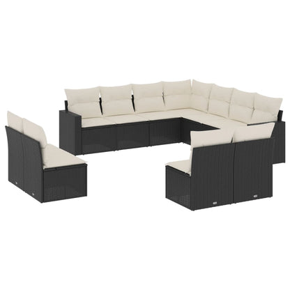 Set Divani da Giardino 11 pz con Cuscini in Polyrattan Nero - homemem39