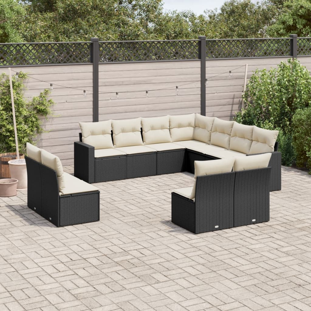 Set Divani da Giardino 11 pz con Cuscini in Polyrattan Nero - homemem39