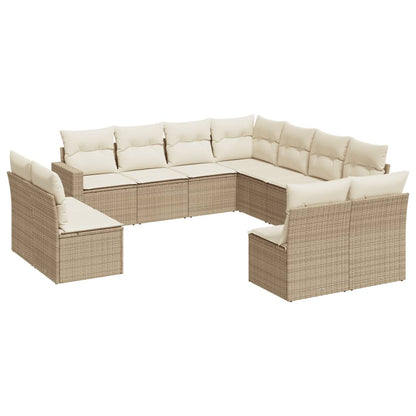 Set Divani da Giardino 11 pz con Cuscini Beige in Polyrattan - homemem39