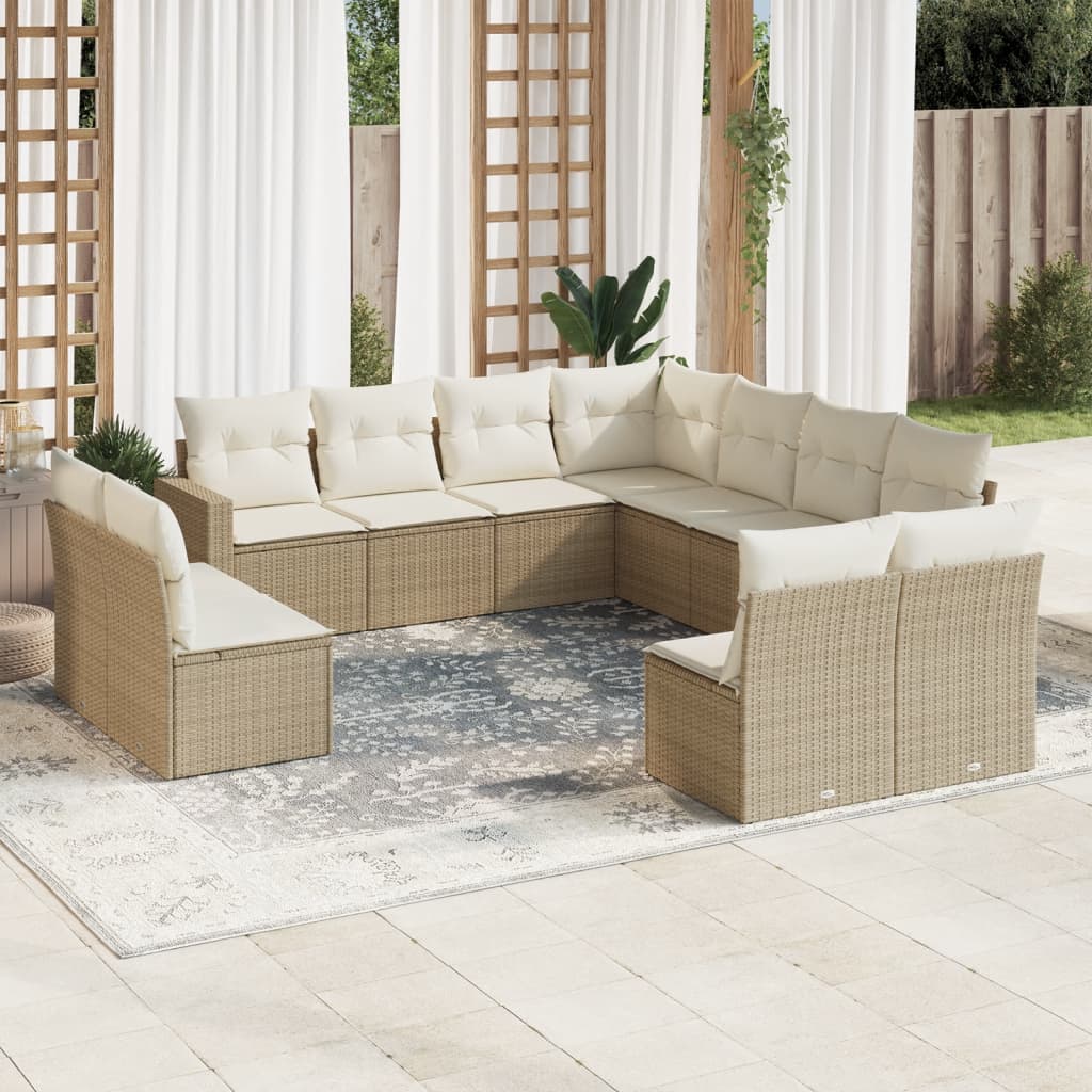 Set Divani da Giardino 11 pz con Cuscini Beige in Polyrattan - homemem39