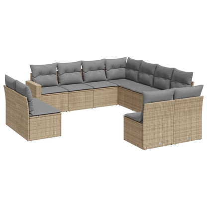 Set Divani da Giardino 11 pz con Cuscini Beige in Polyrattan - homemem39