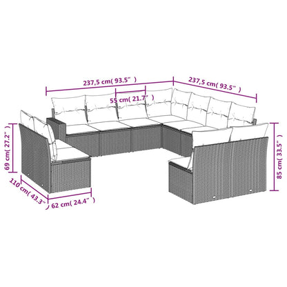 Set Divani da Giardino 11 pz con Cuscini Beige in Polyrattan - homemem39