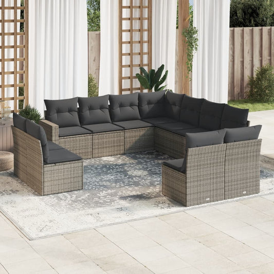 Set Divani da Giardino 11 pz con Cuscini in Polyrattan Grigio - homemem39