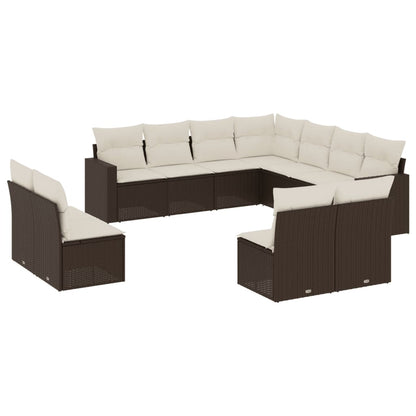 Set Divani da Giardino 11 pz con Cuscini Polyrattan Marrone - homemem39