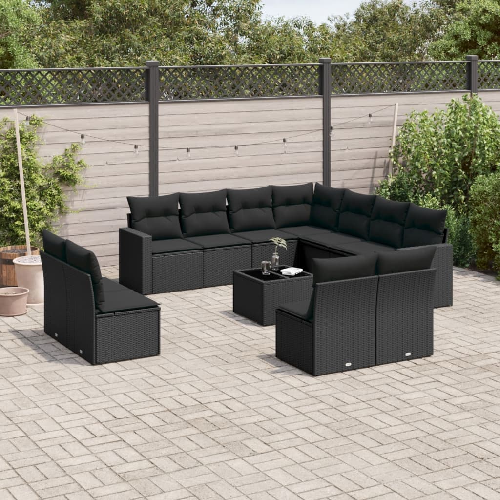 Set Divani da Giardino 12 pz con Cuscini Nero in Polyrattan - homemem39