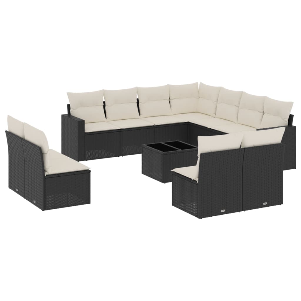 Set Divani da Giardino 12 pz con Cuscini Nero in Polyrattan - homemem39