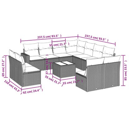 Set Divani da Giardino 12 pz con Cuscini Nero in Polyrattan - homemem39