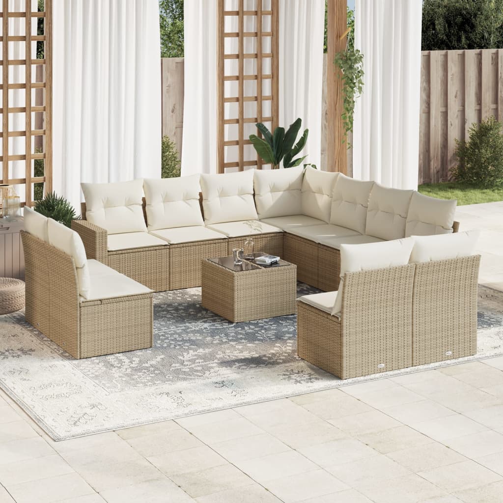 Set Divani da Giardino 12 pz con Cuscini Beige in Polyrattan - homemem39