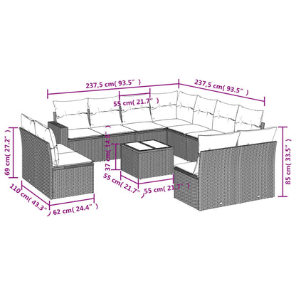 Set Divani da Giardino 12 pz con Cuscini Beige in Polyrattan - homemem39